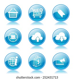 SEO Internet Sign Blue Vector Button Icon Design Set 7