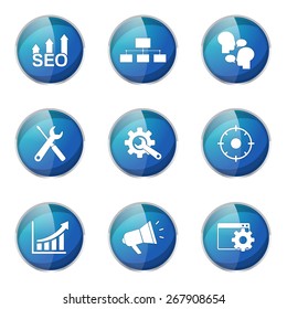 SEO Internet Sign Blue Vector Button Icon Design Set 5