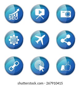 SEO Internet Sign Blue Vector Button Icon Design Set 1