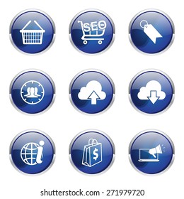 SEO Internet Sign Blue Vector Button Icon Design Set 7