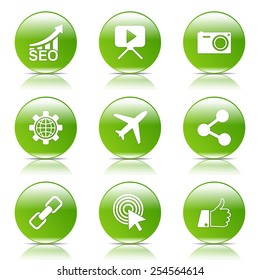 SEO Internet Sign Green Vector Button Icon Design Set 1
