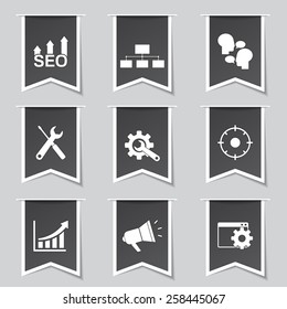 SEO Internet Sign Label Vector Black Icon Design Set 5