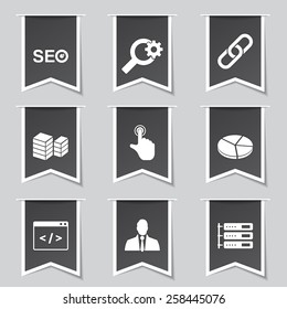 SEO Internet Sign Label Vector Black Icon Design Set 11