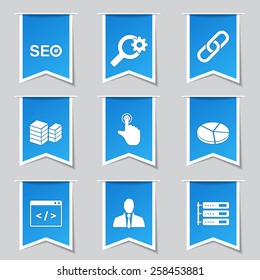 SEO Internet Sign Label Vector Blue Icon Design Set 11