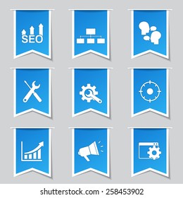 SEO Internet Sign Label Vector Blue Icon Design Set 5