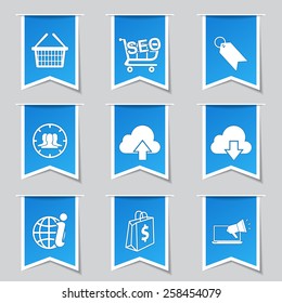 SEO Internet Sign Label Vector Blue Icon Design Set 7
