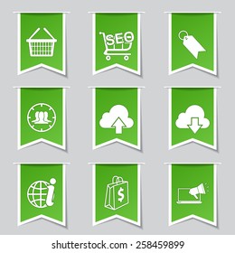 SEO Internet Sign Label Vector Green Icon Design Set 7