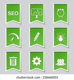 SEO Internet Sign Label Vector Green Icon Design Set 8