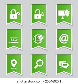 SEO Internet Sign Label Vector Green Icon Design Set 3