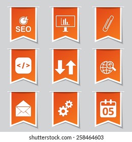 SEO Internet Sign Label Vector Orange Icon Design Set 6