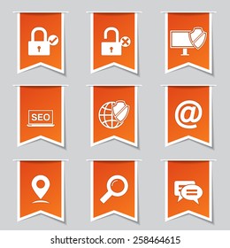 SEO Internet Sign Label Vector Orange Icon Design Set 3