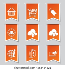 SEO Internet Sign Label Vector Orange Icon Design Set 7
