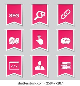 SEO Internet Sign Label Vector Pink Icon Design Set 11