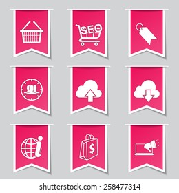 SEO Internet Sign Label Vector Pink Icon Design Set 7