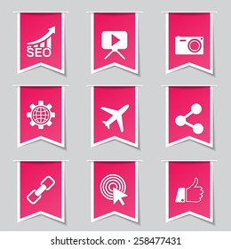 SEO Internet Sign Label Vector Pink Icon Design Set 1