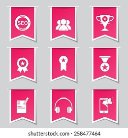 SEO Internet Sign Label Vector Pink Icon Design Set 9