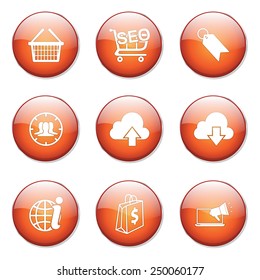 SEO Internet Sign Orange Vector Button Icon Design Set 7