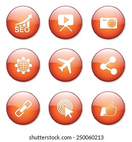 SEO Internet Sign Orange Vector Button Icon Design Set 1