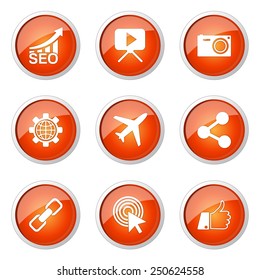 SEO Internet Sign Orange Vector Button Icon Design Set 1