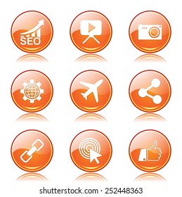 SEO Internet Sign Orange Vector Button Icon Design Set 1