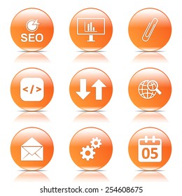 SEO Internet Sign Orange Vector Button Icon Design Set 6