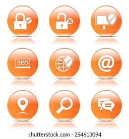 SEO Internet Sign Orange Vector Button Icon Design Set 3