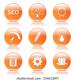 SEO Internet Sign Orange Vector Button Icon Design Set 8