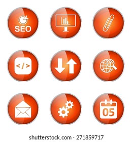 SEO Internet Sign Orange Vector Button Icon Design Set 6