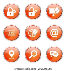 SEO Internet Sign Orange Vector Button Icon Design Set 3