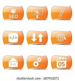 SEO Internet Sign Orange Vector ButtonIcon Design Set 6