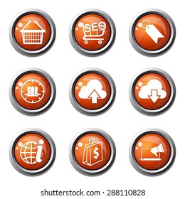 SEO Internet Sign Orange Vector Button Icon Design Set 7