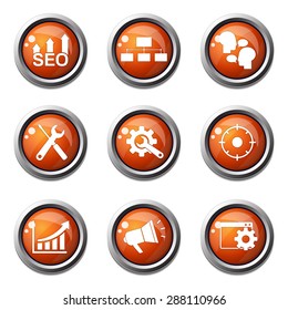 SEO Internet Sign Orange Vector Button Icon Design Set 5