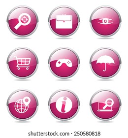 SEO Internet Sign Pink Vector Button Icon Design Set 10