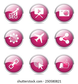SEO Internet Sign Pink Vector Button Icon Design Set 1