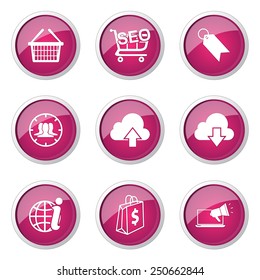 SEO Internet Sign Pink Vector Button Icon Design Set 7