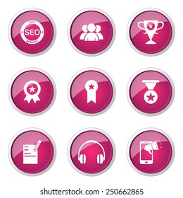 SEO Internet Sign Pink Vector Button Icon Design Set 9