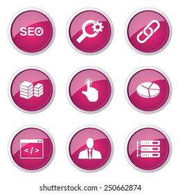 SEO Internet Sign Pink Vector Button Icon Design Set 11