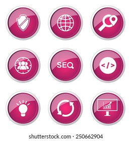 SEO Internet Sign Pink Vector Button Icon Design Set 2