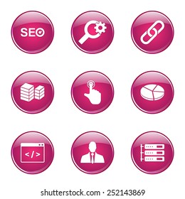 SEO Internet Sign Pink Vector Button Icon Design Set 11