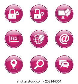 SEO Internet Sign Pink Vector Button Icon Design Set 3