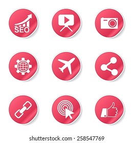 SEO Internet Sign Pink Vector Button Icon Design Set 1