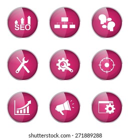 SEO Internet Sign Pink Vector Button Icon Design Set 5