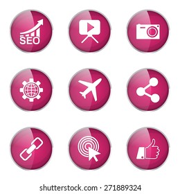 SEO Internet Sign Pink Vector Button Icon Design Set 1