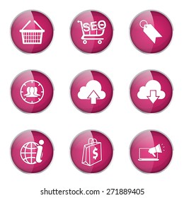 SEO Internet Sign Pink Vector Button Icon Design Set 7