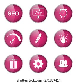 SEO Internet Sign Pink Vector Button Icon Design Set 8
