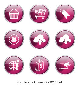 SEO Internet Sign Pink Vector Button Icon Design Set 7