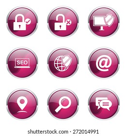 SEO Internet Sign Pink Vector Button Icon Design Set 3