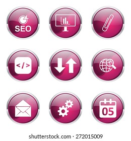 SEO Internet Sign Pink Vector Button Icon Design Set 6