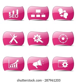 SEO Internet Sign Pink Vector Button Icon Design Set 5