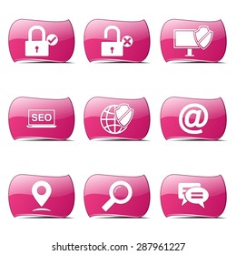 SEO Internet Sign Pink Vector Button Icon Design Set 3
